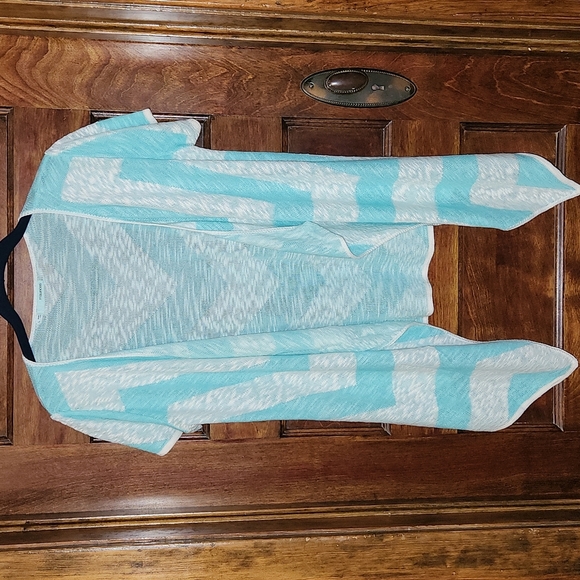 Turquoise and Cream Chevron Flyaway Sweater Cardigan- Large - Picture 1 of 3